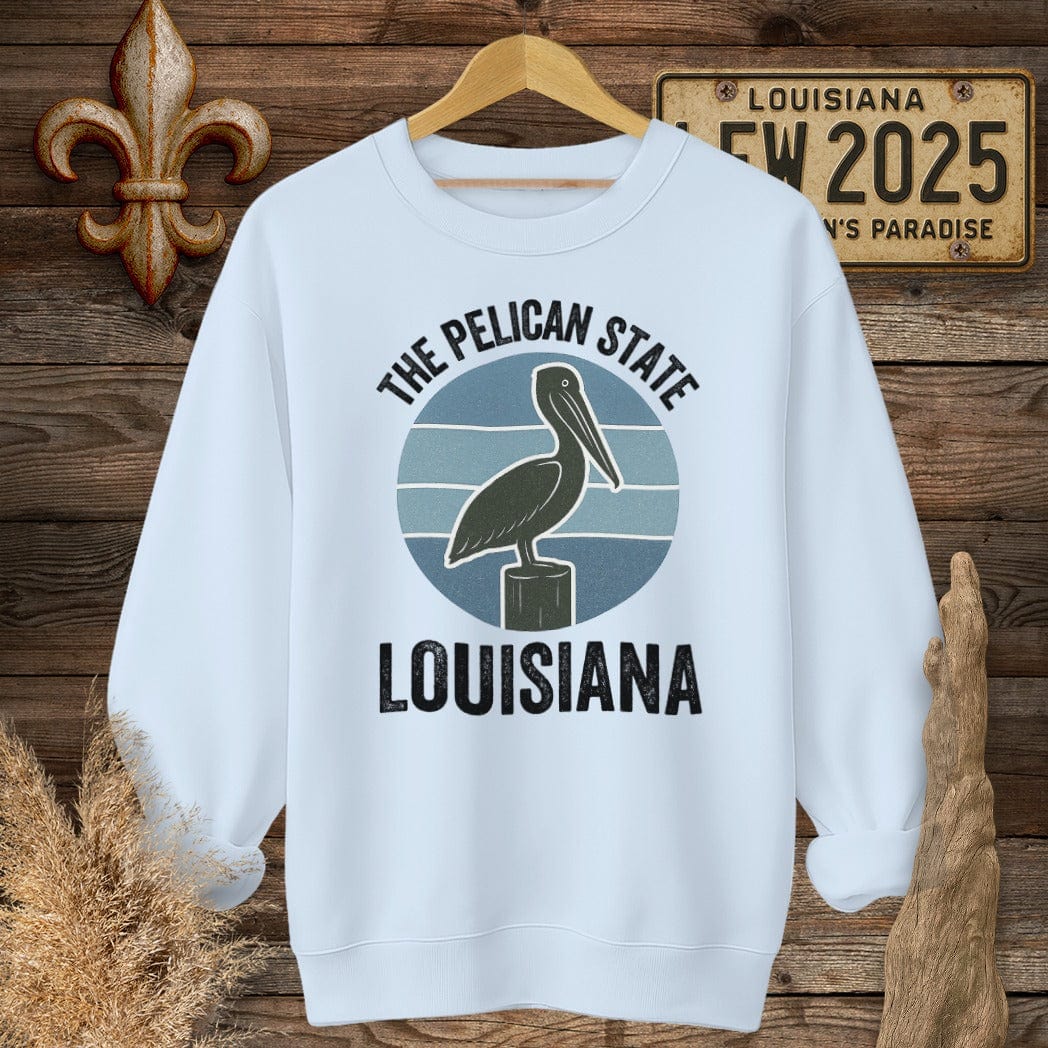 S / Light Blue Louisiana The Pelican State Retro Sweatshirt by Laissez Faire Wear