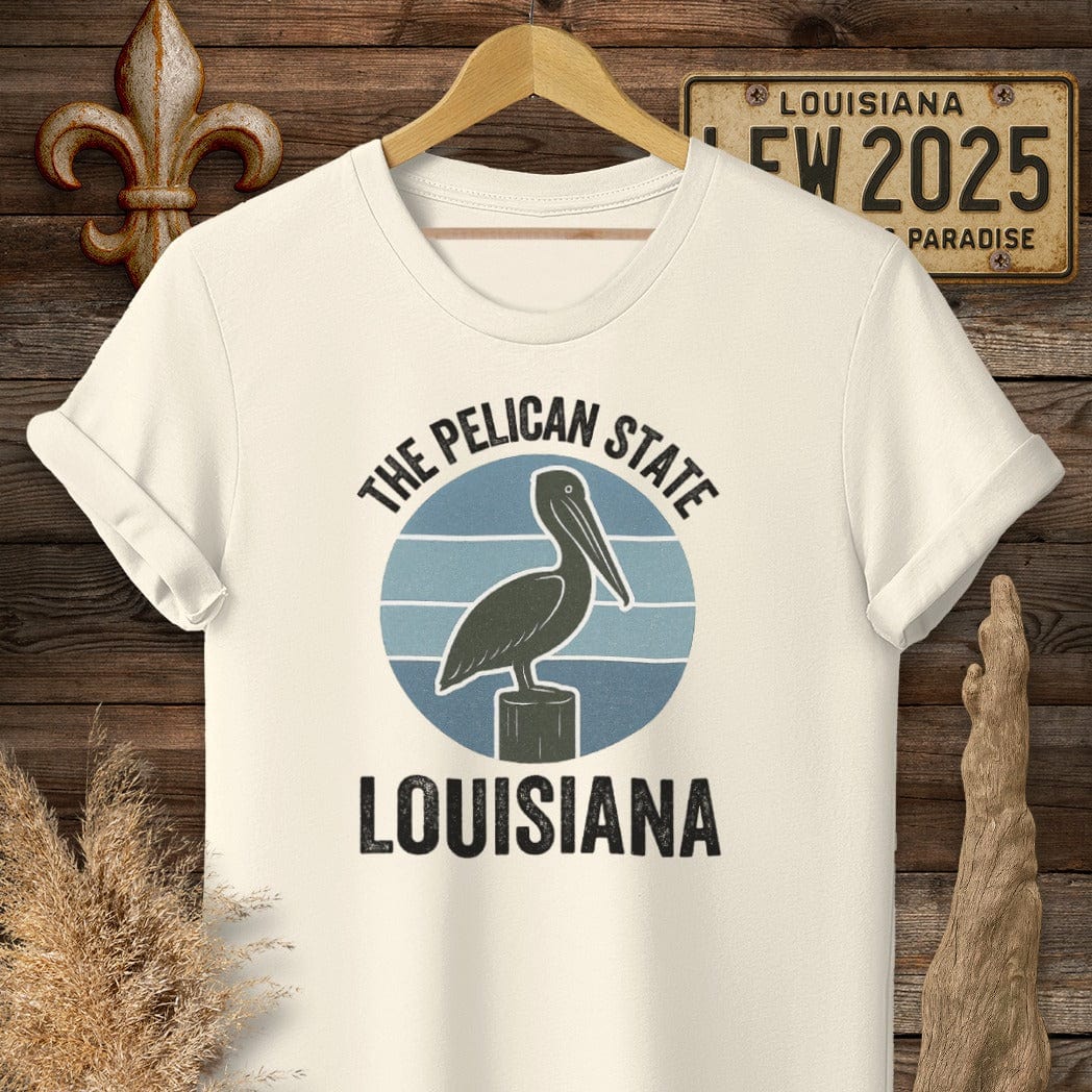 S / Natural Louisiana The Pelican State Retro T-Shirt by Laissez Faire Wear