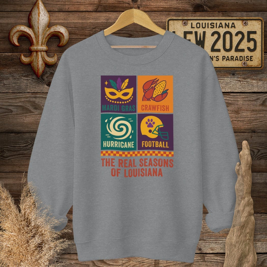 S / Graphite Heather Louisiana The Real Seasons of Louisiana Sweatshirt by Laissez Faire Wear