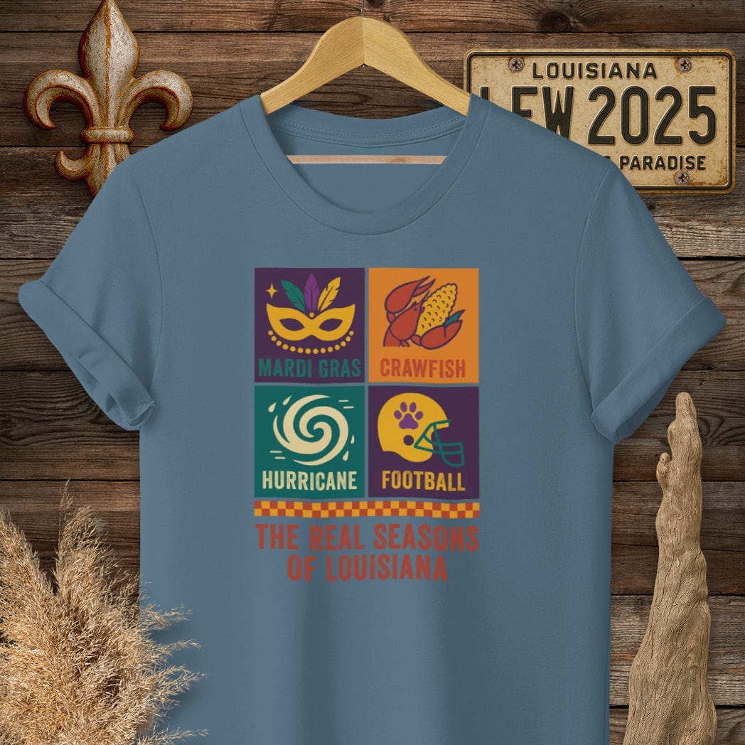 S / Indigo Blue Louisiana The Real Seasons of Louisiana T-Shirt by Laissez Faire Wear