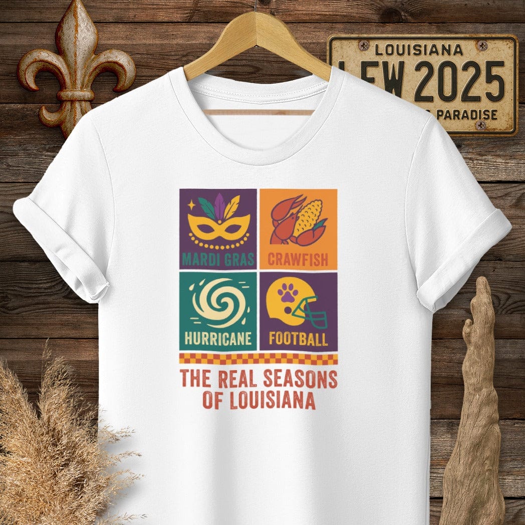 S / White Louisiana The Real Seasons of Louisiana T-Shirt by Laissez Faire Wear