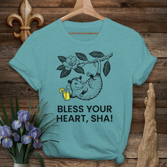S / Heather Galapagos Blue Louisiana The Sassy Sha T-Shirt by Laissez Faire Wear
