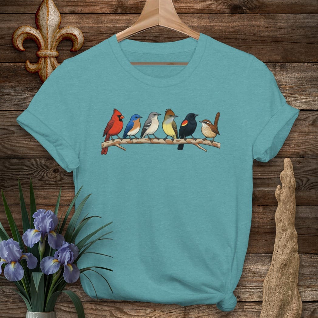 S / Heather Galapagos Blue Louisiana The Yard Birds T-Shirt by Laissez Faire Wear