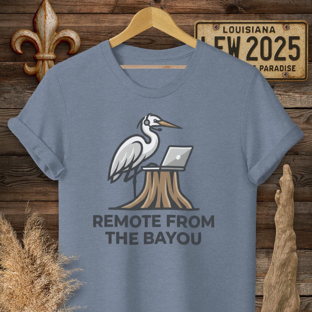 S / Heather Indigo Louisiana The Zoomin' Egret T-Shirt by Laissez Faire Wear