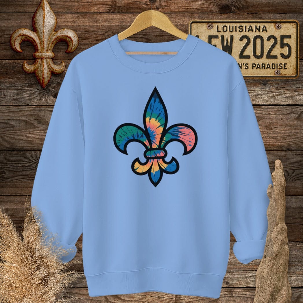 S / Carolina Blue Louisiana Tie-Dye Fleur de Lis Sweatshirt by Laissez Faire Wear