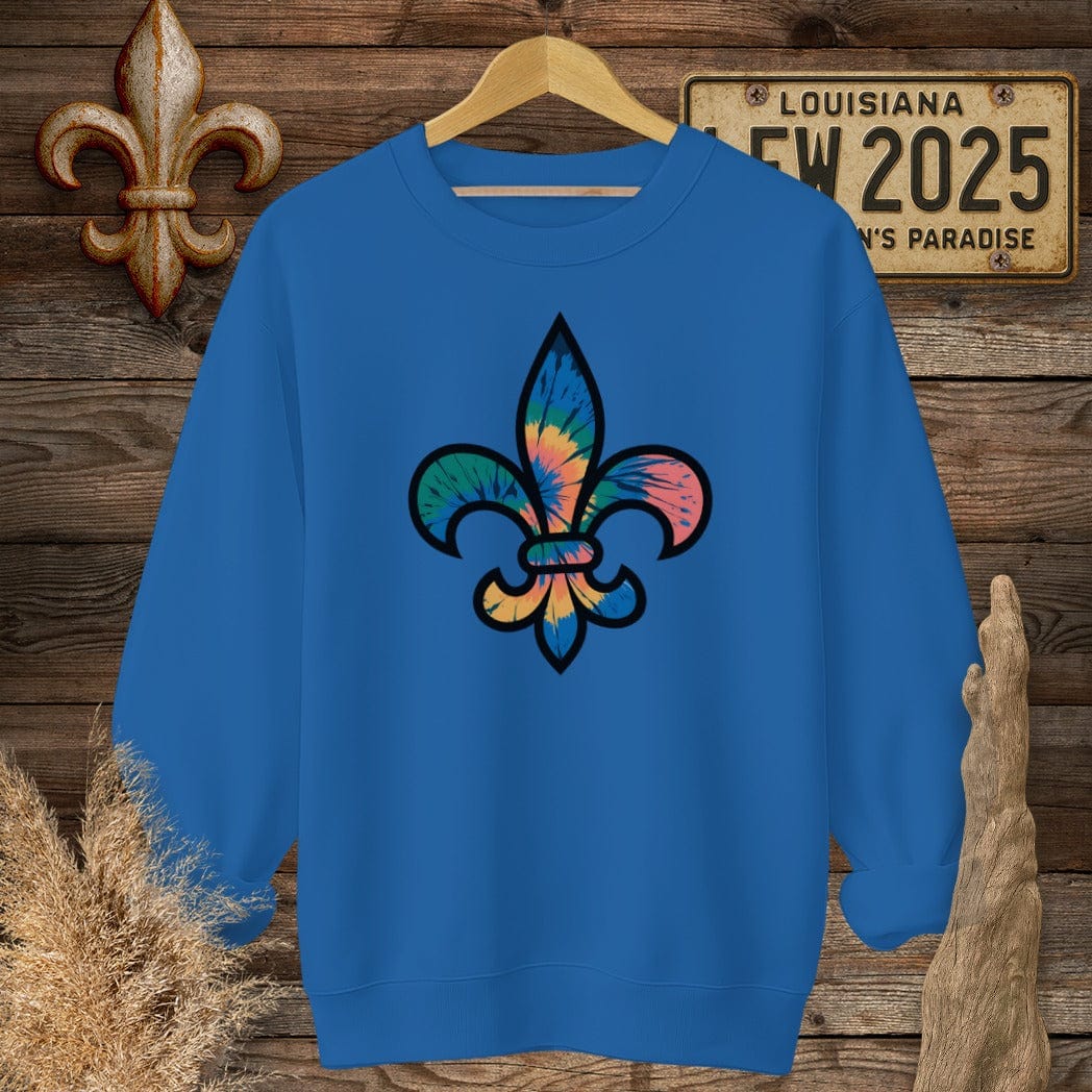 S / Royal Louisiana Tie-Dye Fleur de Lis Sweatshirt by Laissez Faire Wear