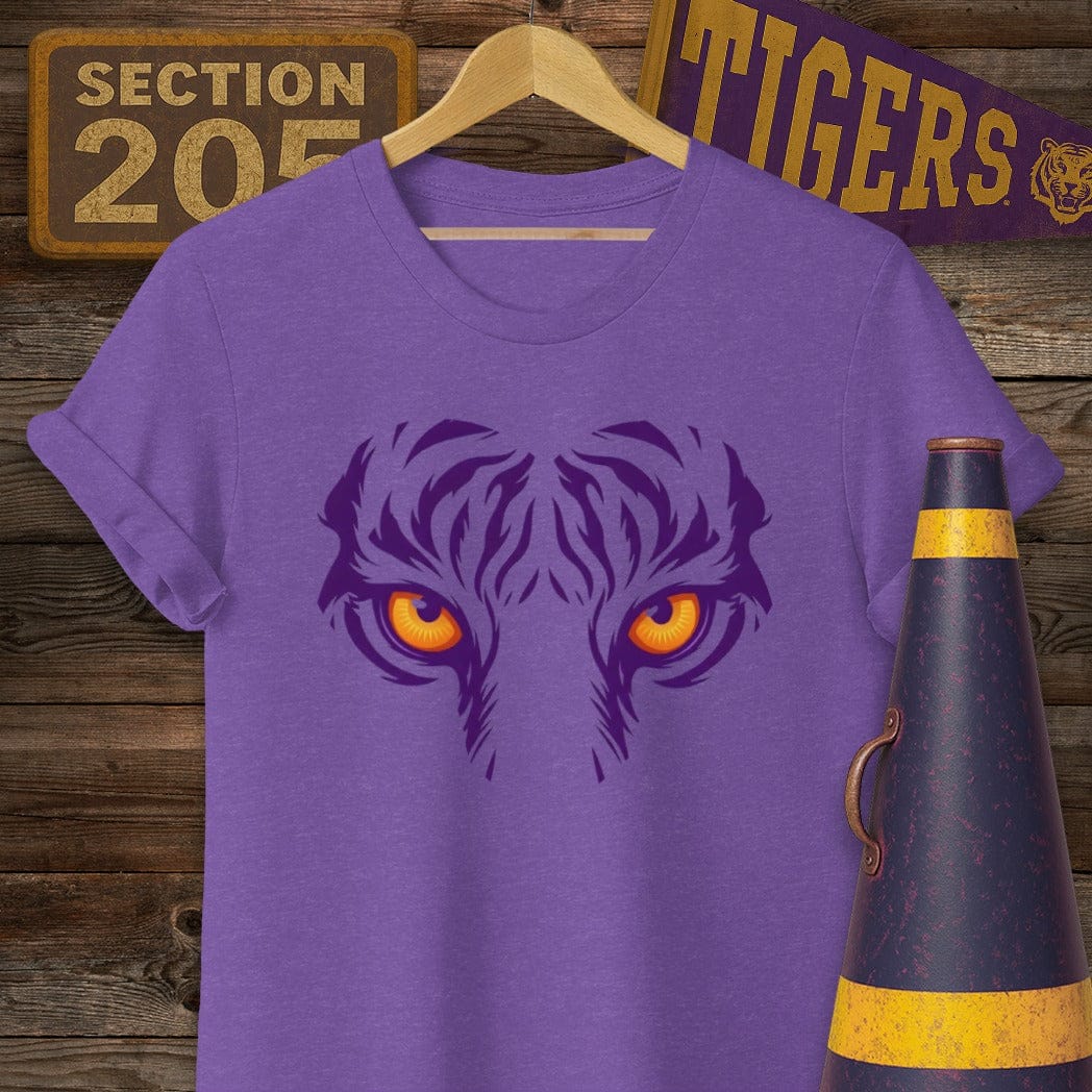 S / Heather Purple Louisiana Tiger Eyes T-Shirt by Laissez Faire Wear