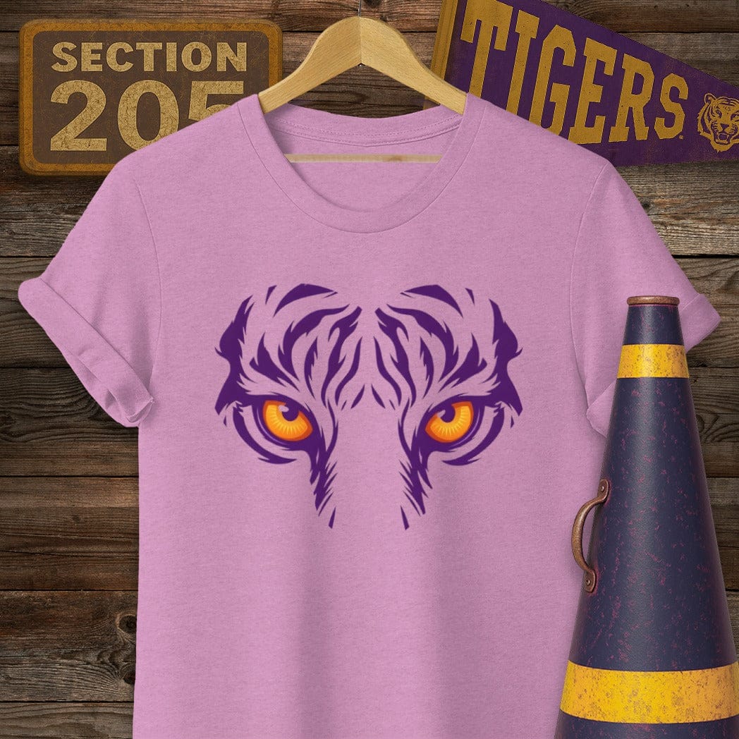 S / Heather Radiant Orchid Louisiana Tiger Eyes T-Shirt by Laissez Faire Wear