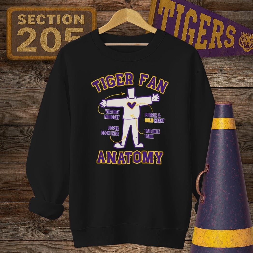 S / Black Louisiana Tiger Fan Anatomy Game Day Sweatshirt by Laissez Faire Wear