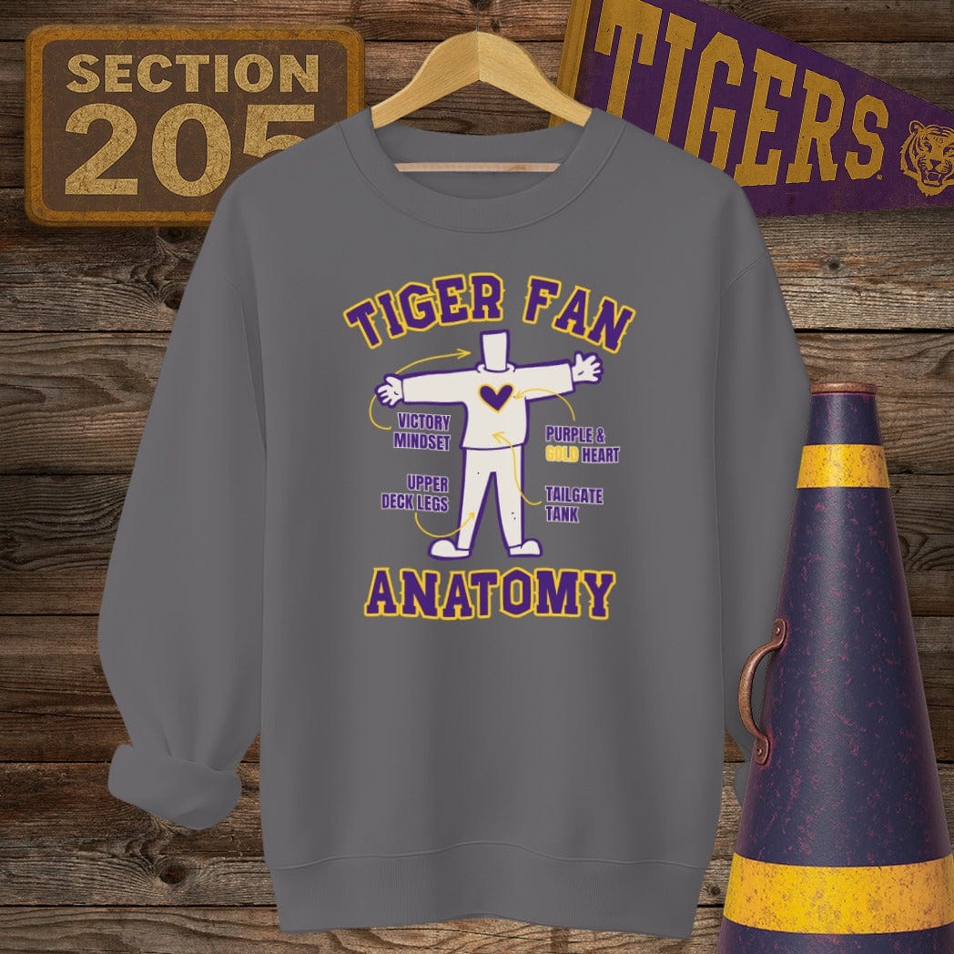 S / Charcoal Louisiana Tiger Fan Anatomy Game Day Sweatshirt by Laissez Faire Wear
