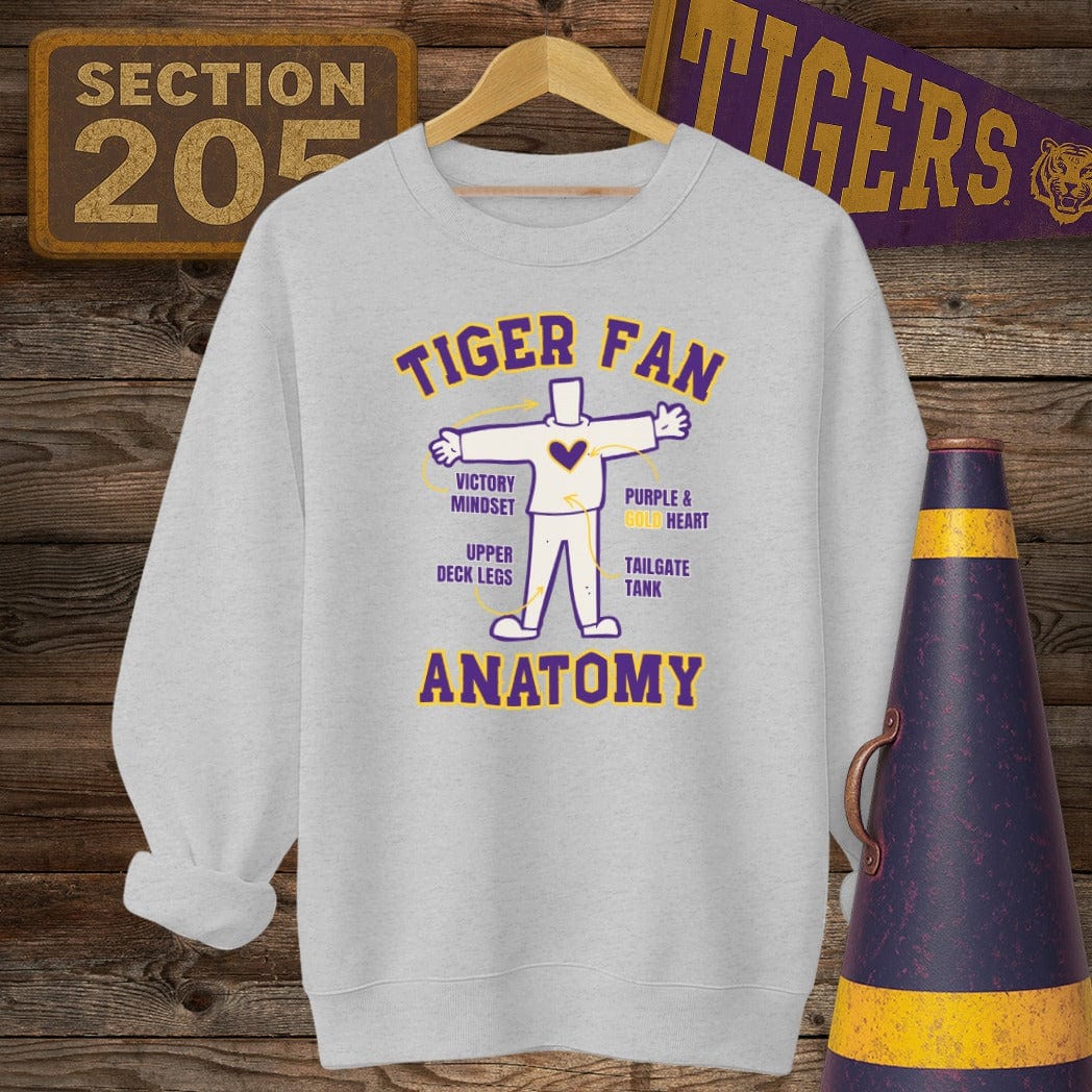 S / Sport Grey Louisiana Tiger Fan Anatomy Game Day Sweatshirt by Laissez Faire Wear