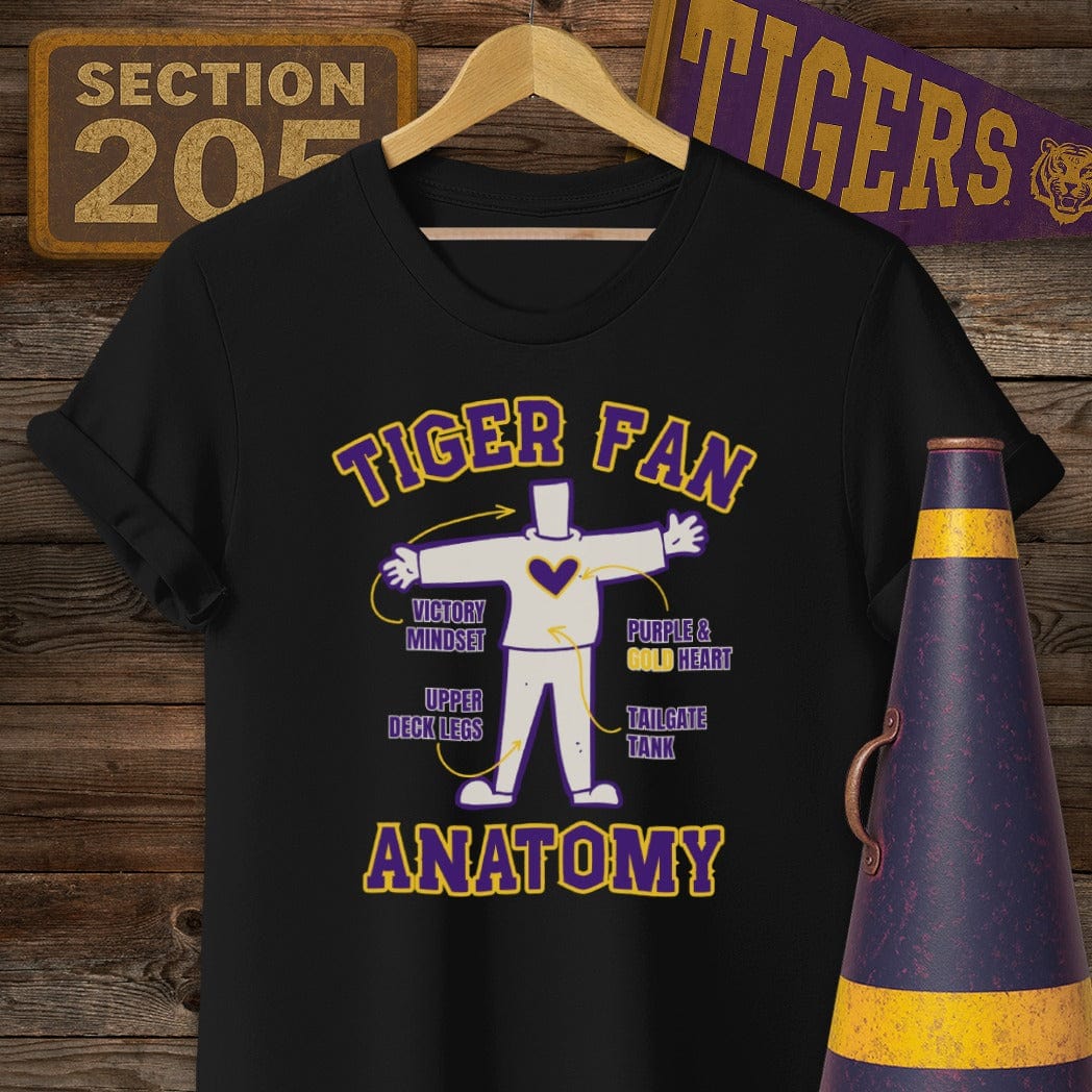 S / Black Louisiana Tiger Fan Anatomy Game Day T-Shirt by Laissez Faire Wear