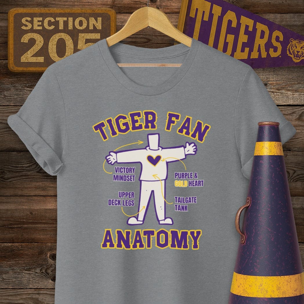 S / Graphite Heather Louisiana Tiger Fan Anatomy Game Day T-Shirt by Laissez Faire Wear