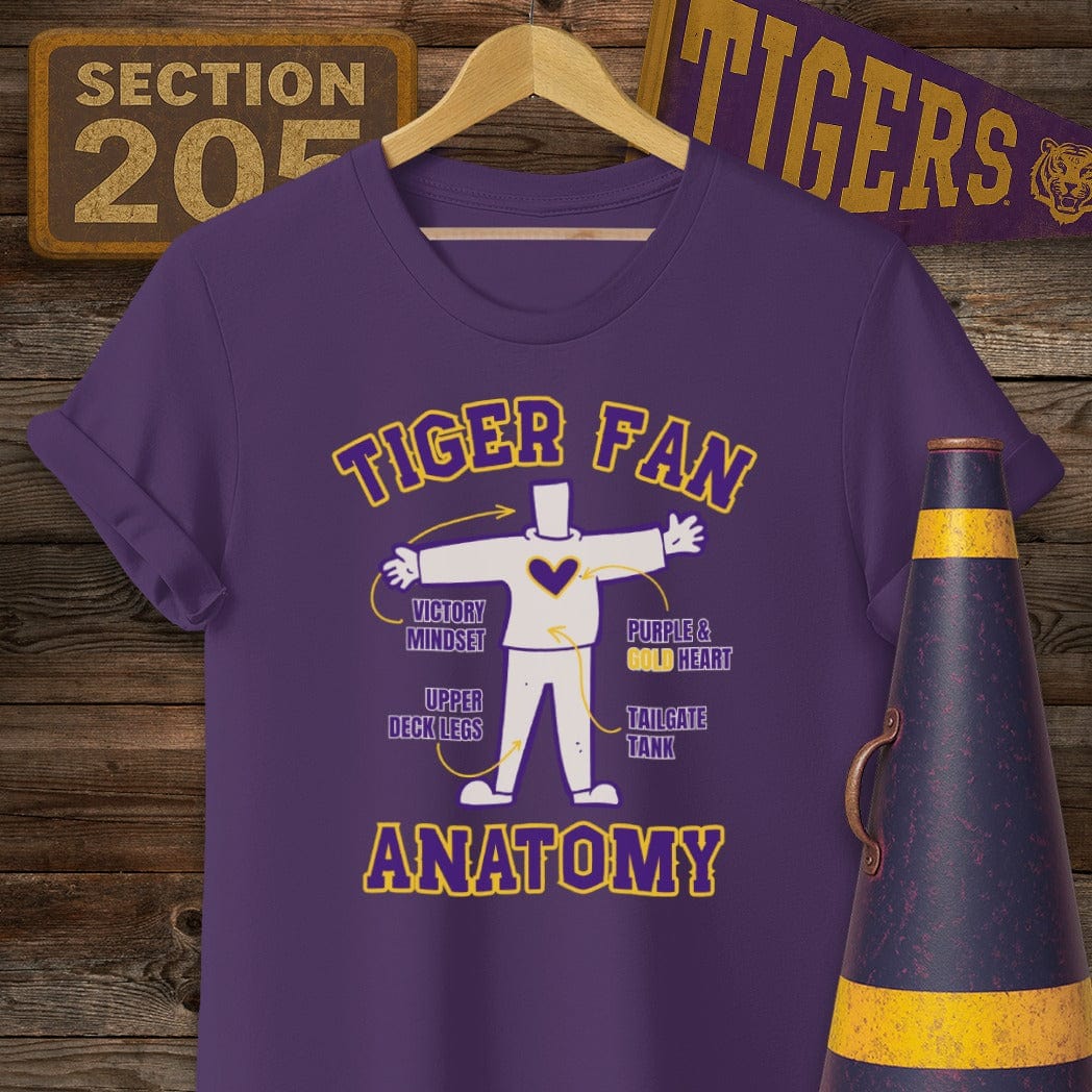 S / Purple Louisiana Tiger Fan Anatomy Game Day T-Shirt by Laissez Faire Wear