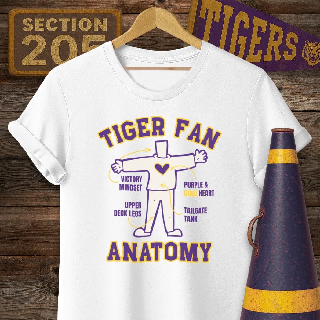 S / White Louisiana Tiger Fan Anatomy Game Day T-Shirt by Laissez Faire Wear