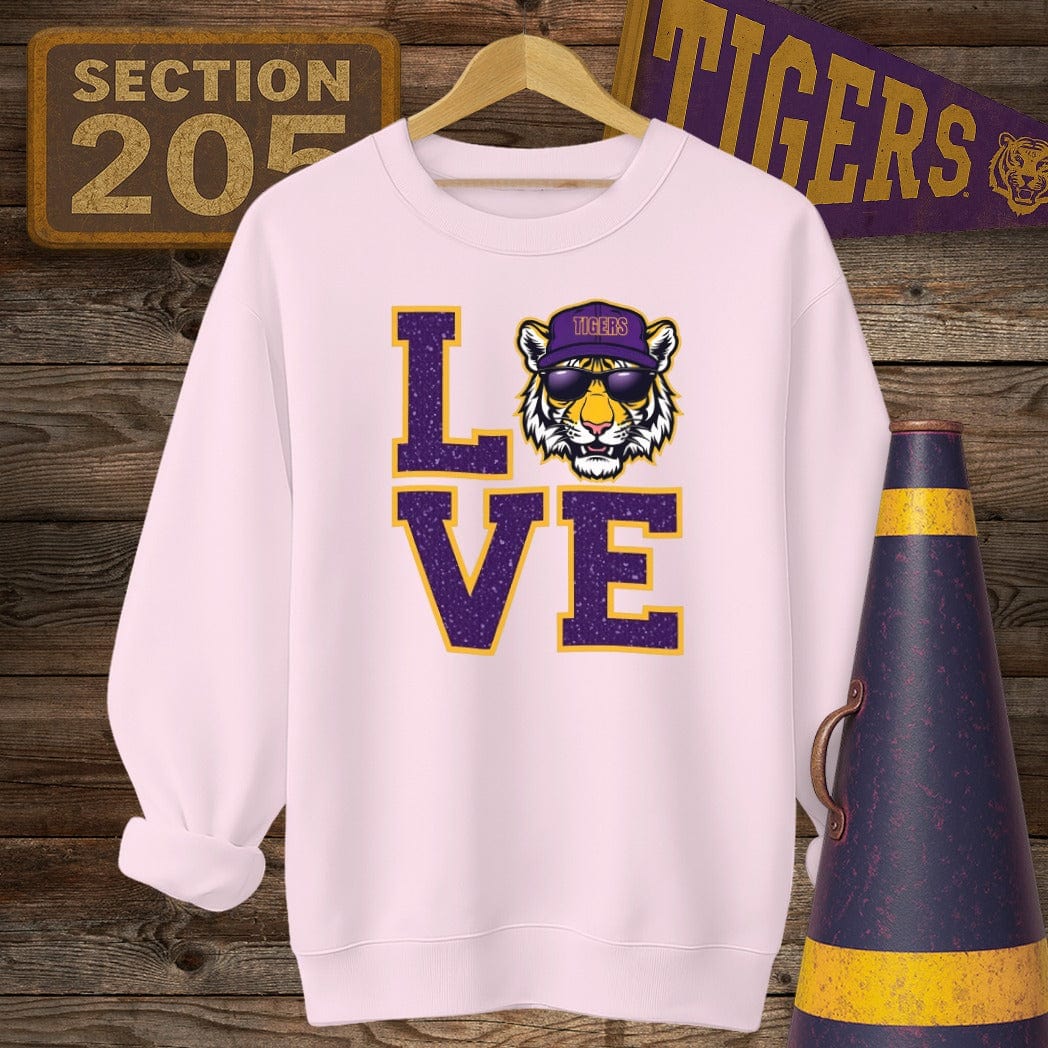 S / Light Pink Louisiana Tiger LOVE Game Day Sweatshirt by Laissez Faire Wear
