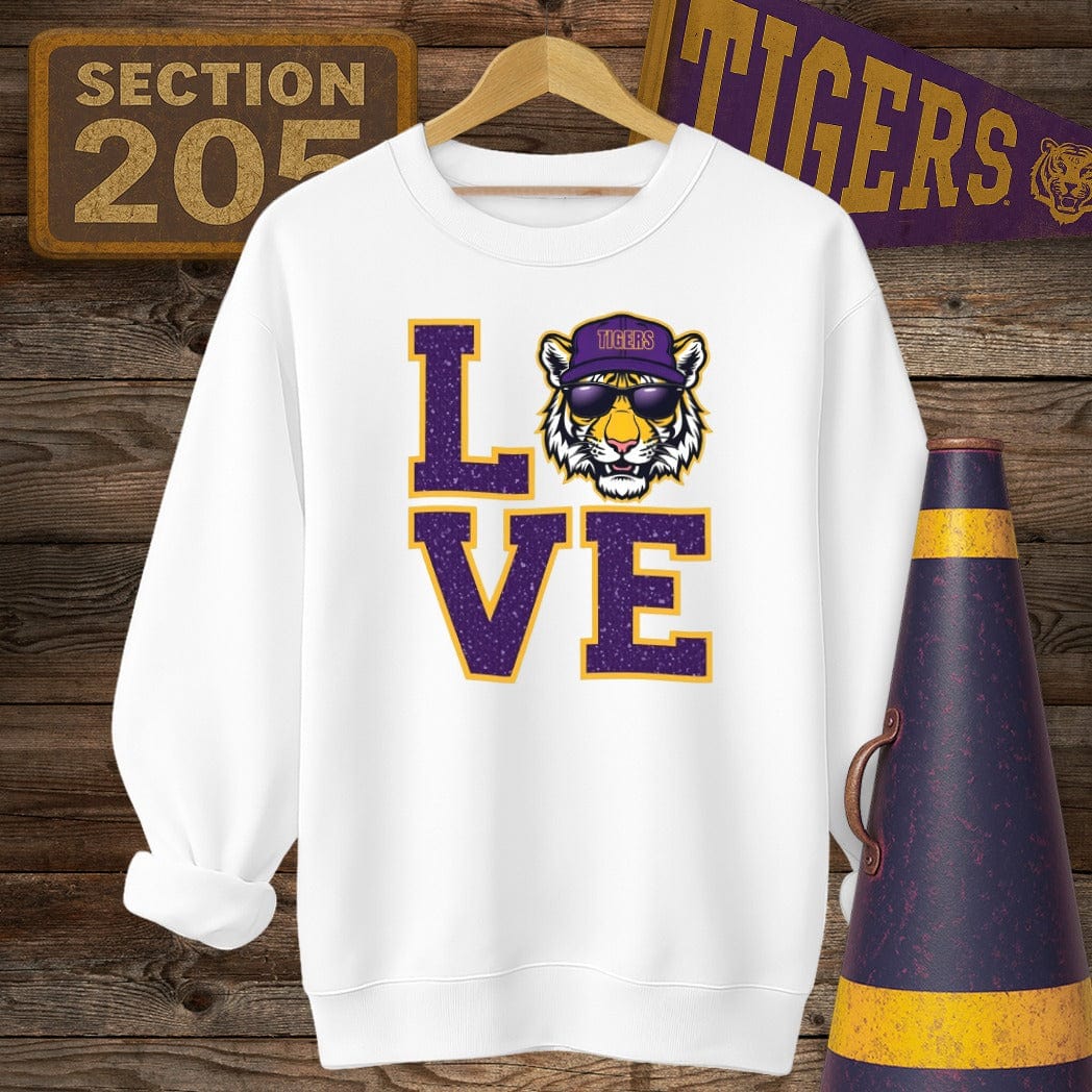 S / White Louisiana Tiger LOVE Game Day Sweatshirt by Laissez Faire Wear