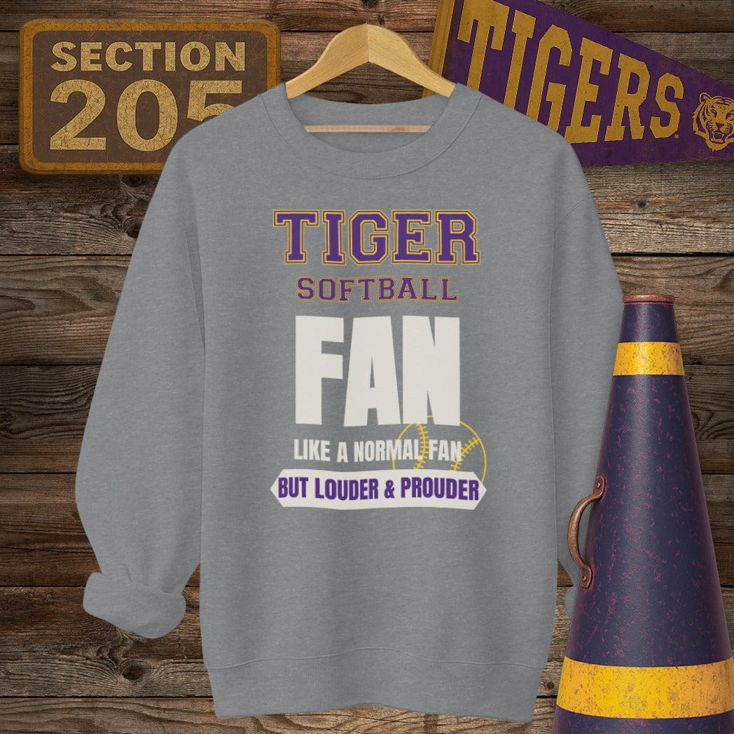 S / Graphite Heather Louisiana Tiger Softball Fan Sweatshirt by Laissez Faire Wear