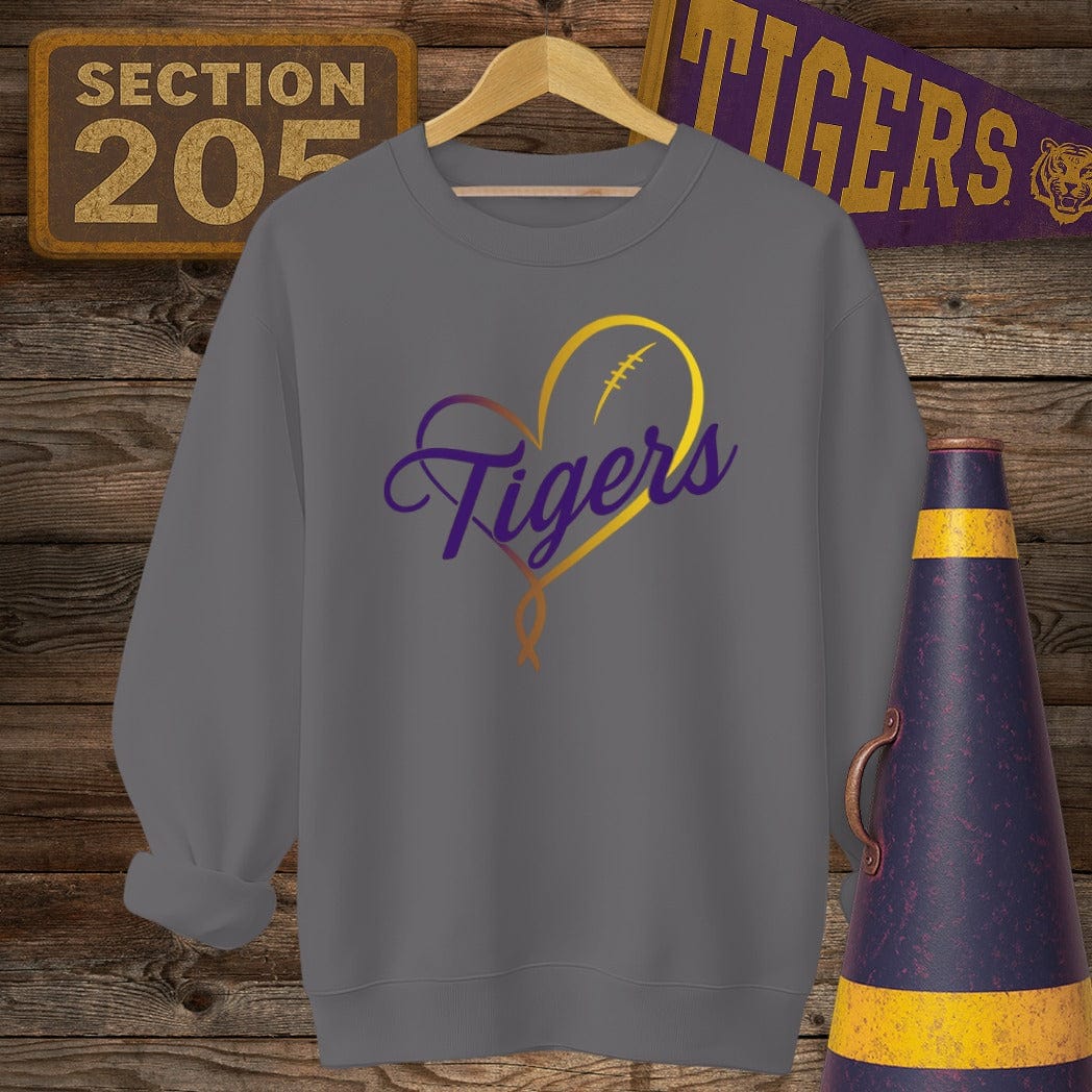 S / Charcoal Louisiana Tigers Golden Heart Sweatshirt by Laissez Faire Wear