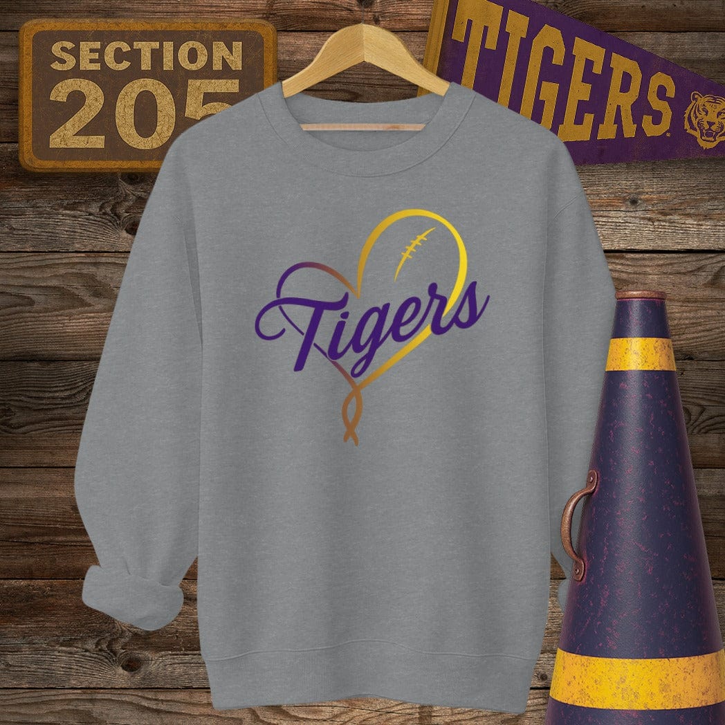S / Graphite Heather Louisiana Tigers Golden Heart Sweatshirt by Laissez Faire Wear