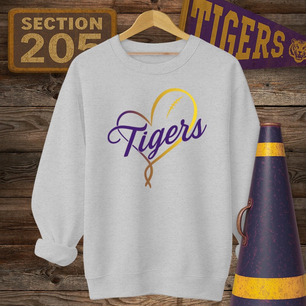 S / Sport Grey Louisiana Tigers Golden Heart Sweatshirt by Laissez Faire Wear