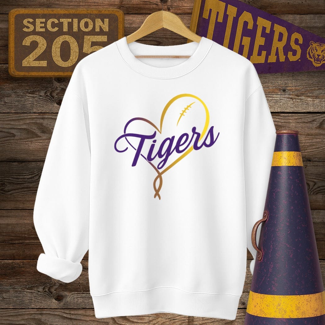 S / White Louisiana Tigers Golden Heart Sweatshirt by Laissez Faire Wear