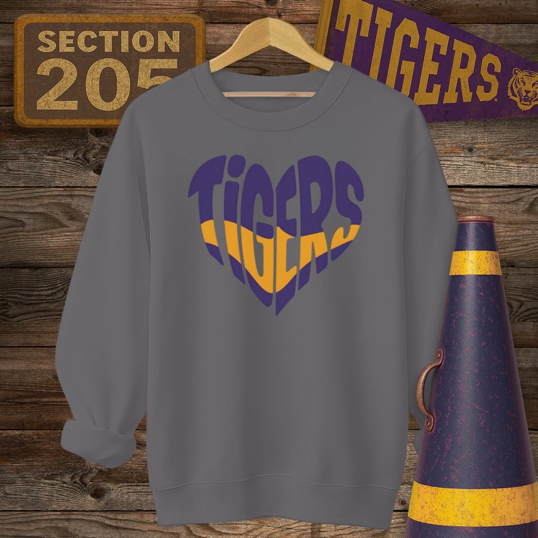 S / Charcoal Louisiana Tigers Heart Game Day Sweatshirt by Laissez Faire Wear