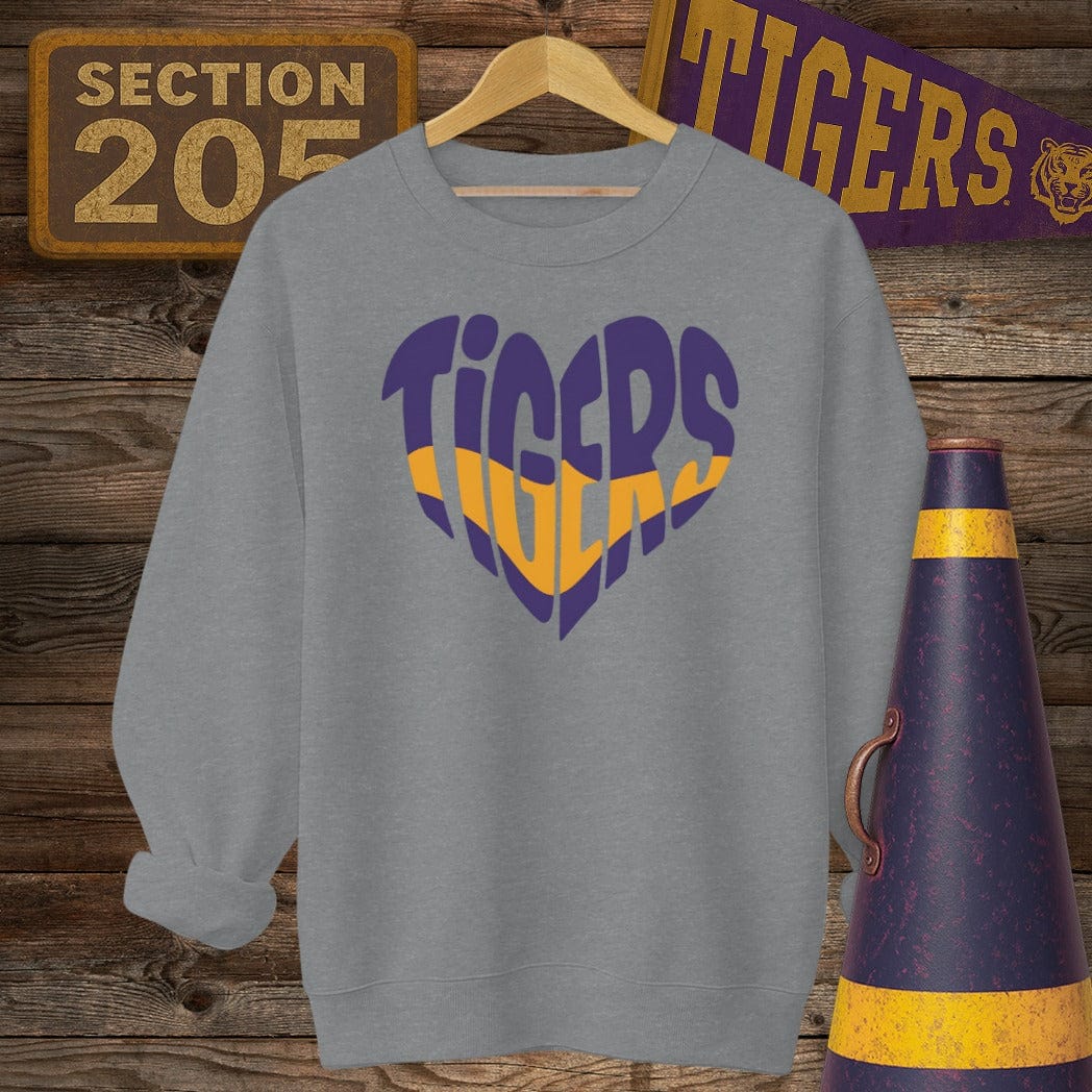 S / Graphite Heather Louisiana Tigers Heart Game Day Sweatshirt by Laissez Faire Wear