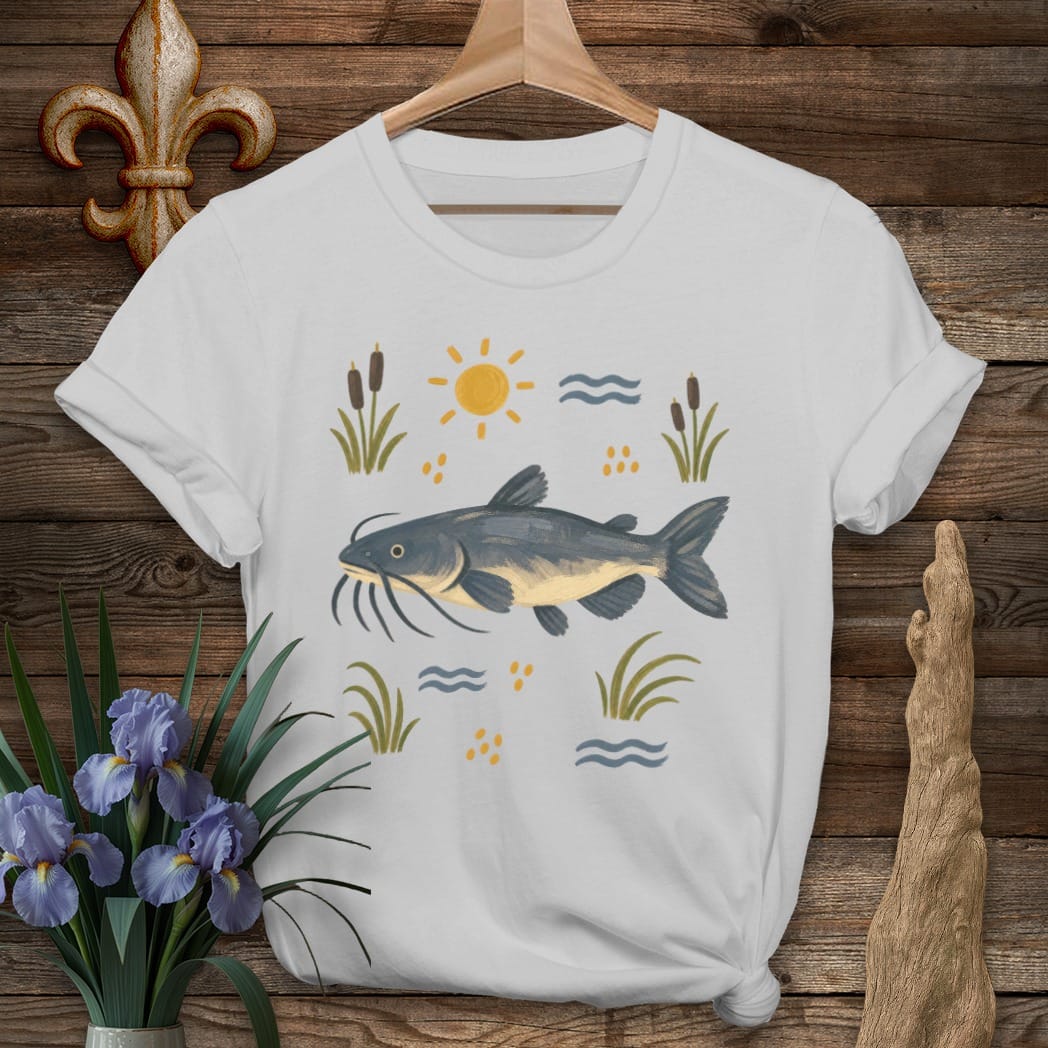 S / Sport Grey Louisiana Toledo Bend Catfish T-Shirt by Laissez Faire Wear
