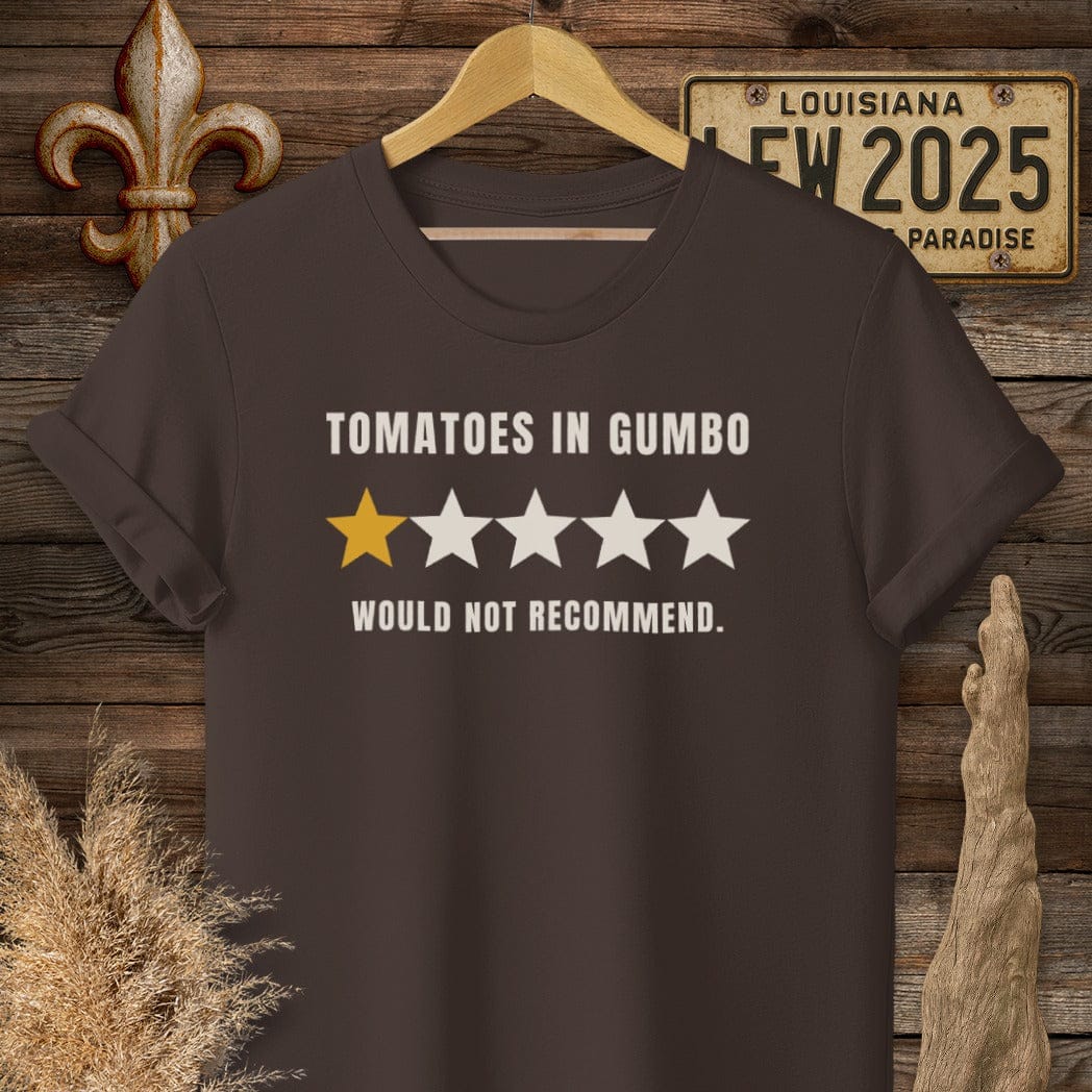 S / Dark Chocolate Louisiana Tomatoes in Gumbo T-Shirt by Laissez Faire Wear