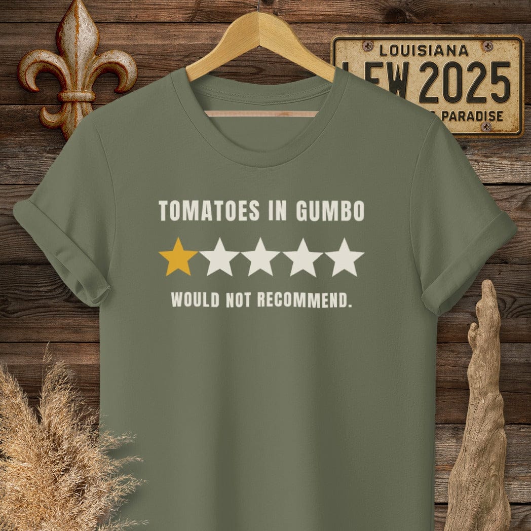 S / Military Green Louisiana Tomatoes in Gumbo T-Shirt by Laissez Faire Wear