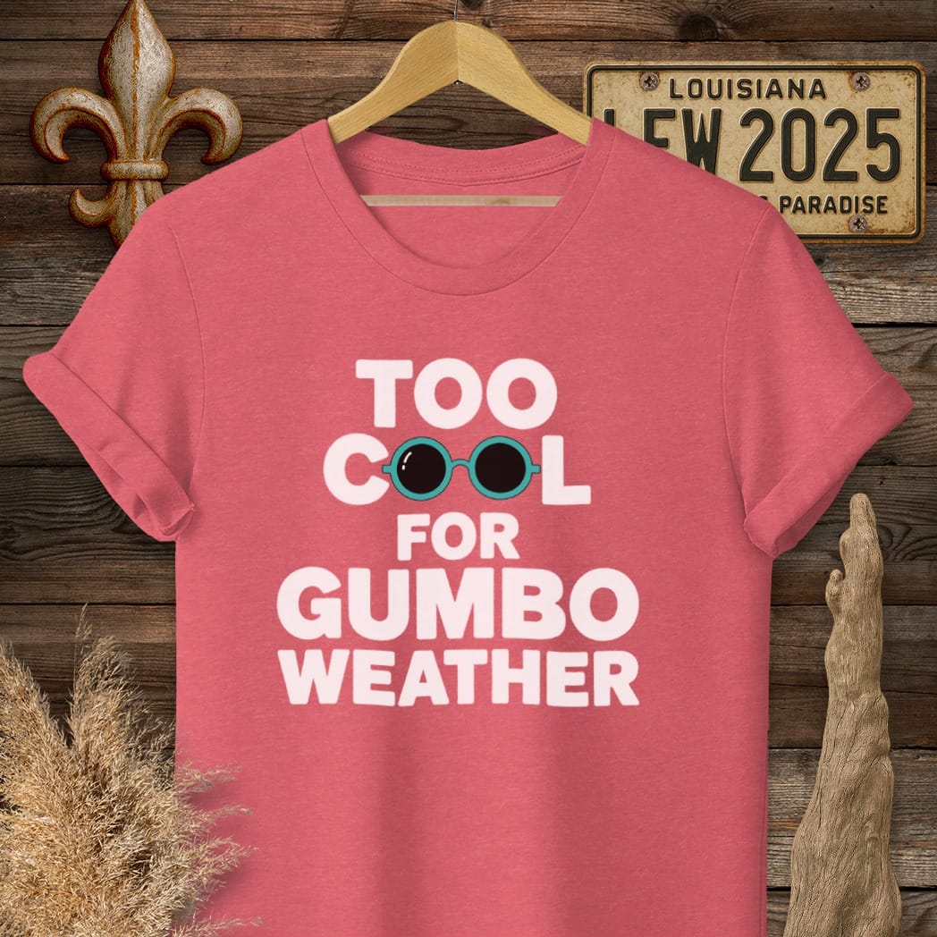 S / Heather Red Louisiana Too Cool For Gumbo Weather T-Shirt by Laissez Faire Wear