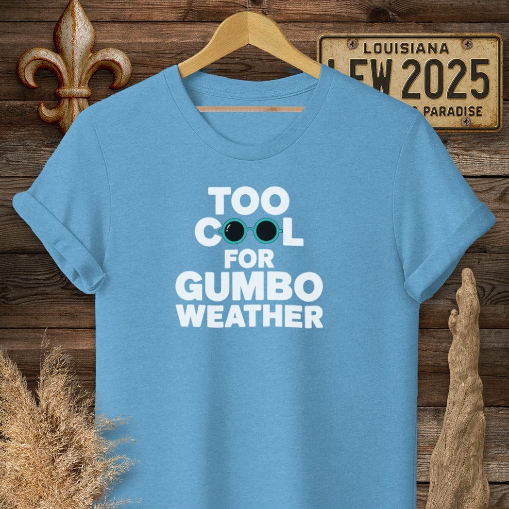 S / Heather Sapphire Louisiana Too Cool For Gumbo Weather T-Shirt by Laissez Faire Wear