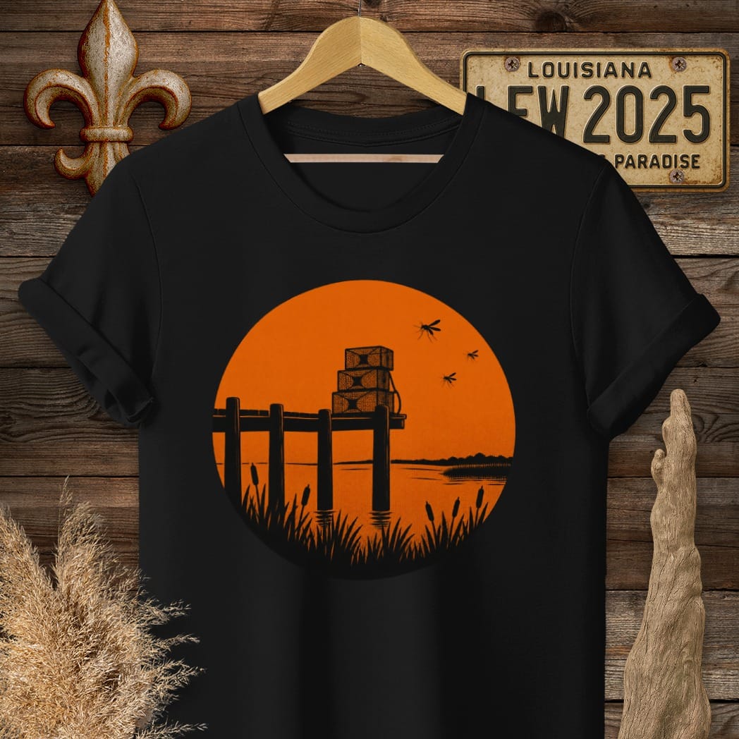 S / Black Louisiana Traps Set, Sun Down T-Shirt by Laissez Faire Wear