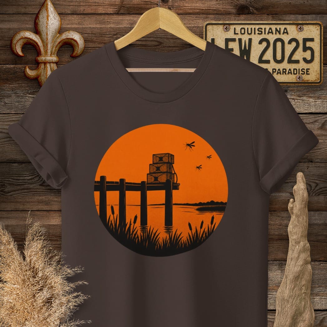 S / Dark Chocolate Louisiana Traps Set, Sun Down T-Shirt by Laissez Faire Wear