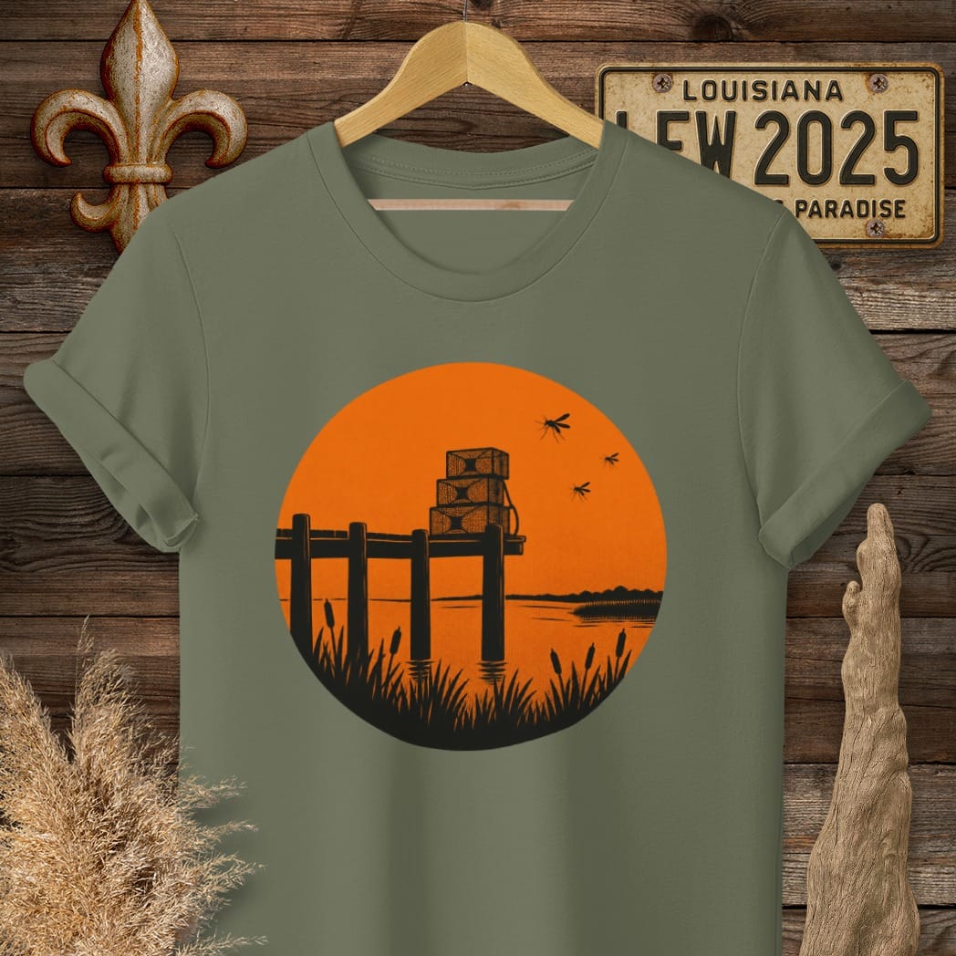 S / Military Green Louisiana Traps Set, Sun Down T-Shirt by Laissez Faire Wear