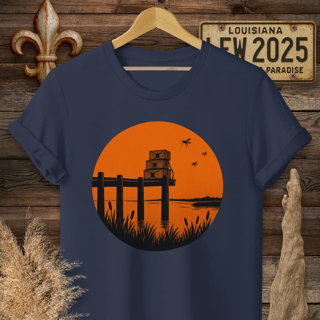 S / Navy Louisiana Traps Set, Sun Down T-Shirt by Laissez Faire Wear