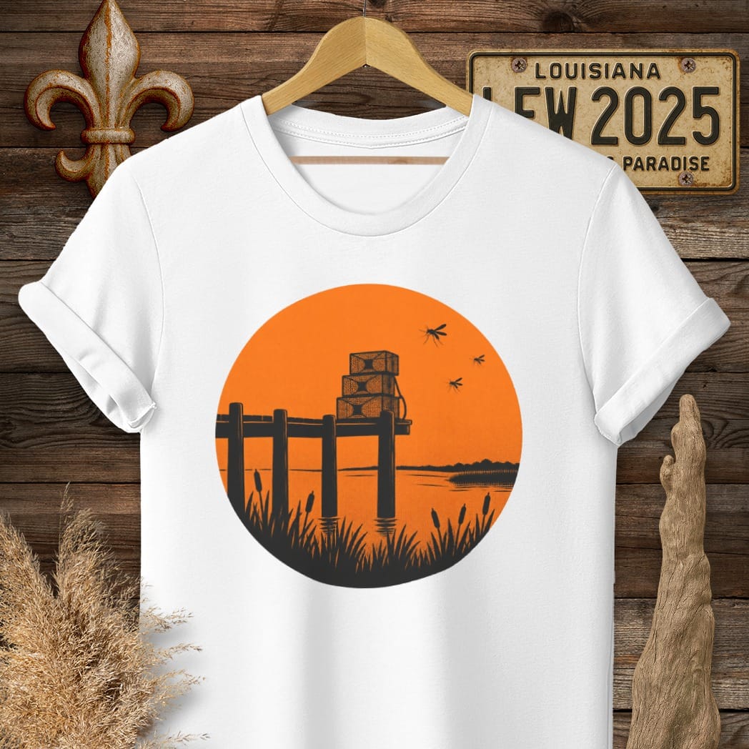 S / White Louisiana Traps Set, Sun Down T-Shirt by Laissez Faire Wear