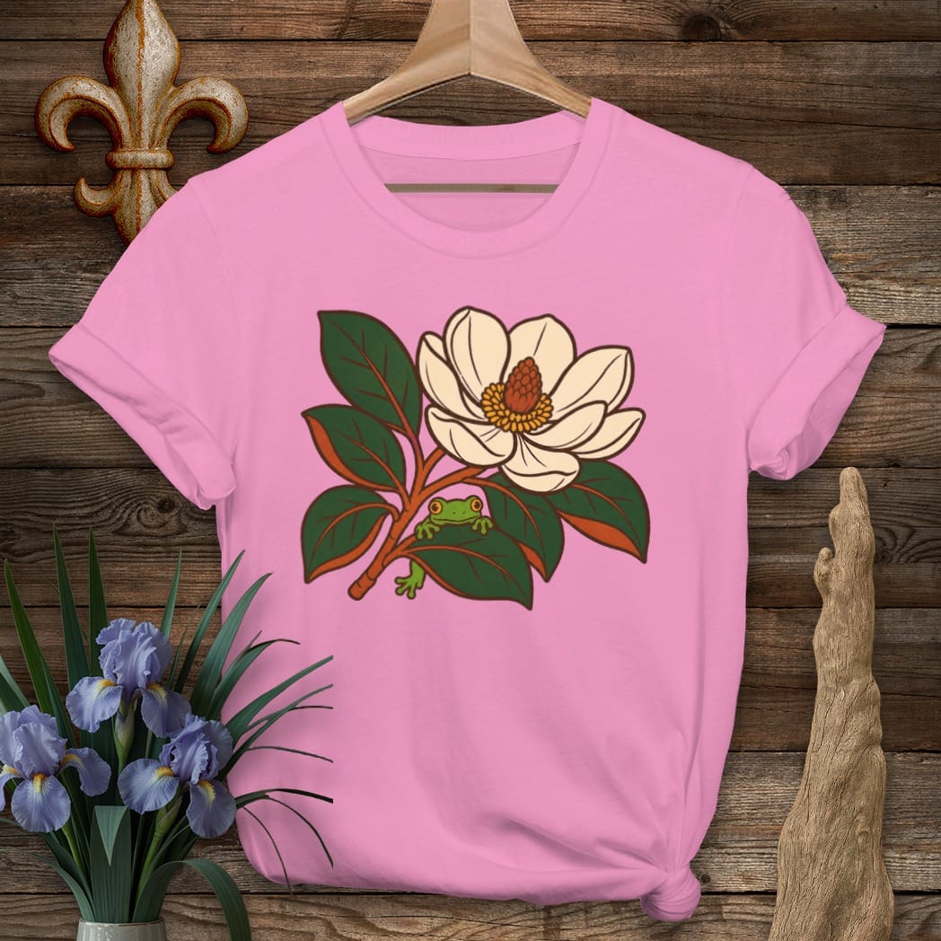 S / Azalea Louisiana Tree Frog & Magnolia T-Shirt by Laissez Faire Wear