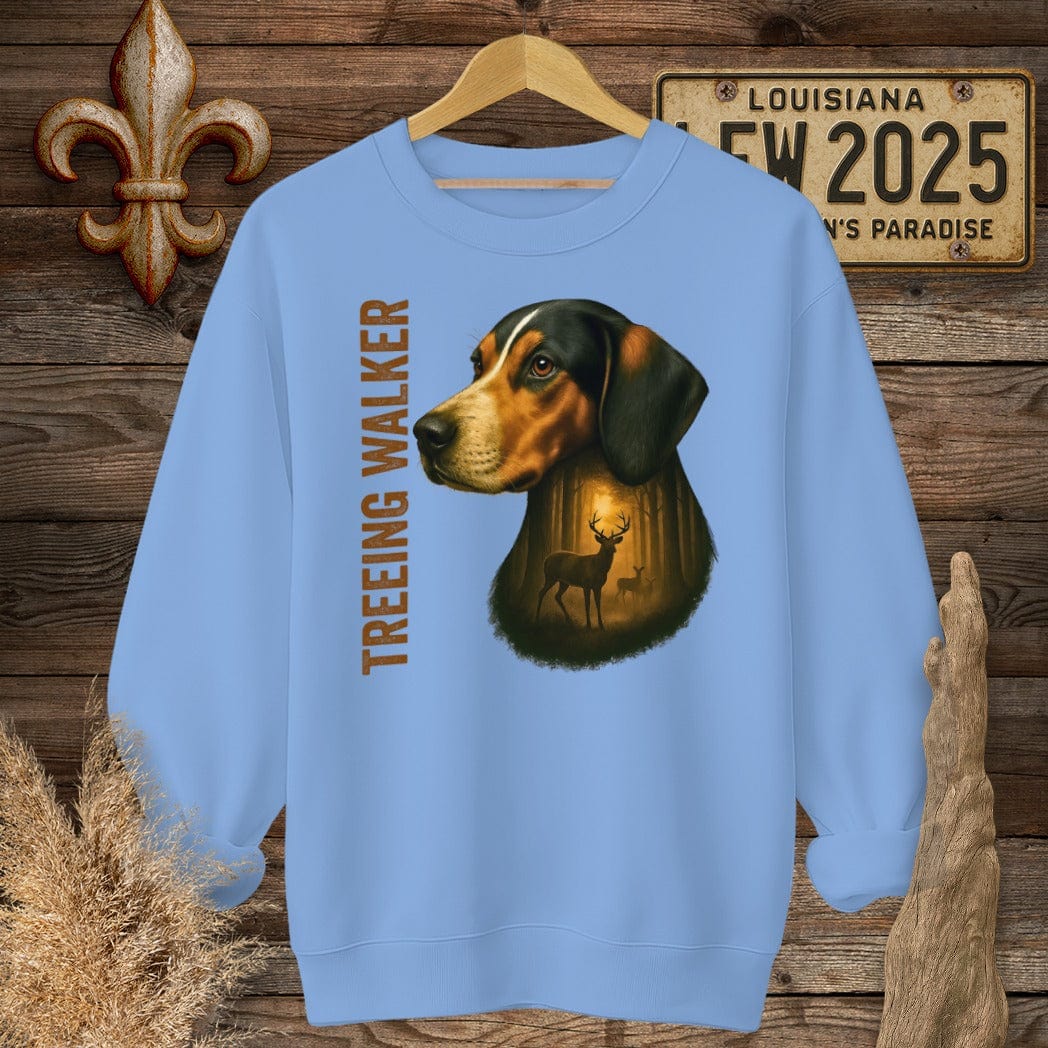 S / Carolina Blue Louisiana Treeing Walker Coonhound Hunting Dog Sweatshirt by Laissez Faire Wear