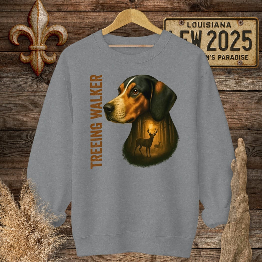 S / Graphite Heather Louisiana Treeing Walker Coonhound Hunting Dog Sweatshirt by Laissez Faire Wear