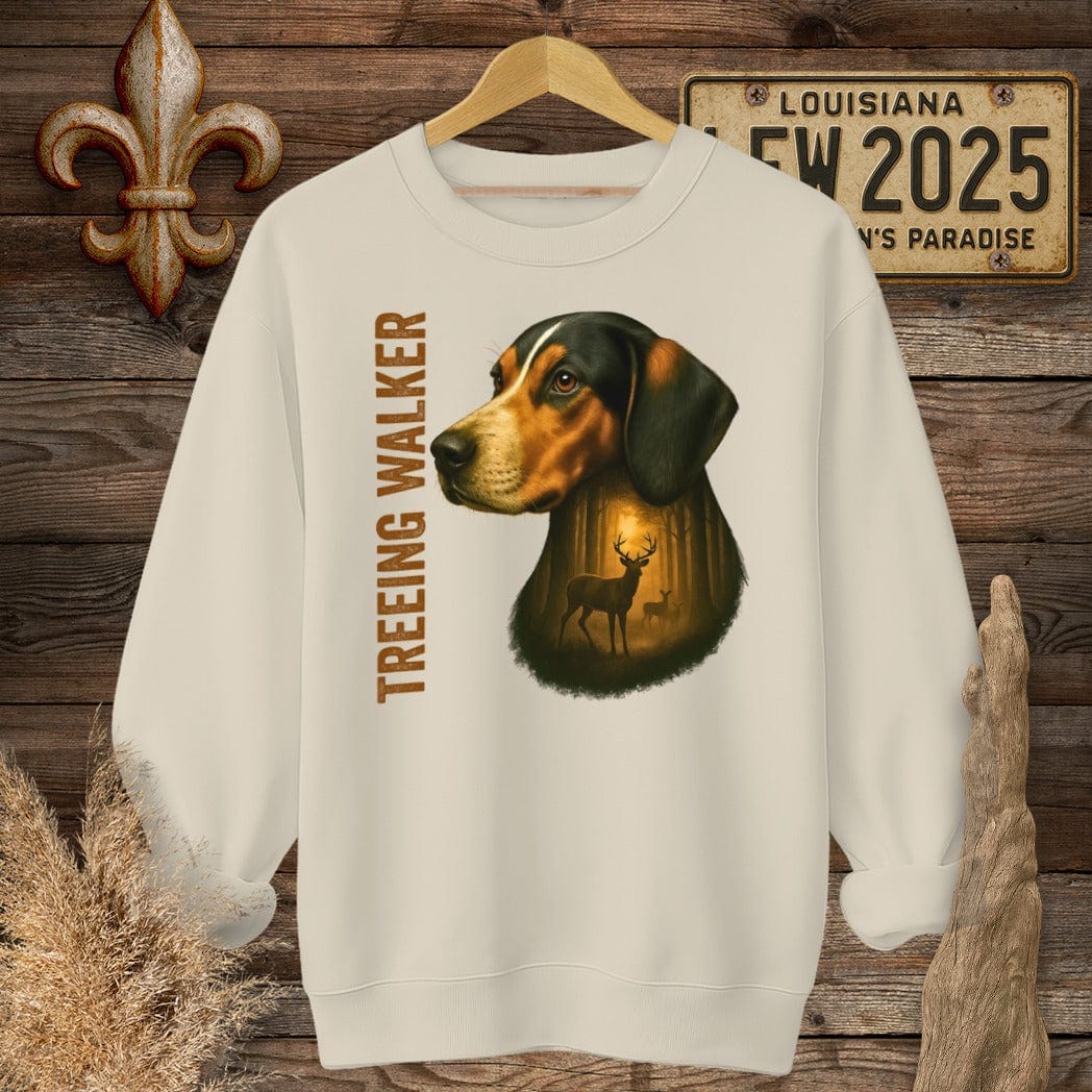 S / Sand Louisiana Treeing Walker Coonhound Hunting Dog Sweatshirt by Laissez Faire Wear