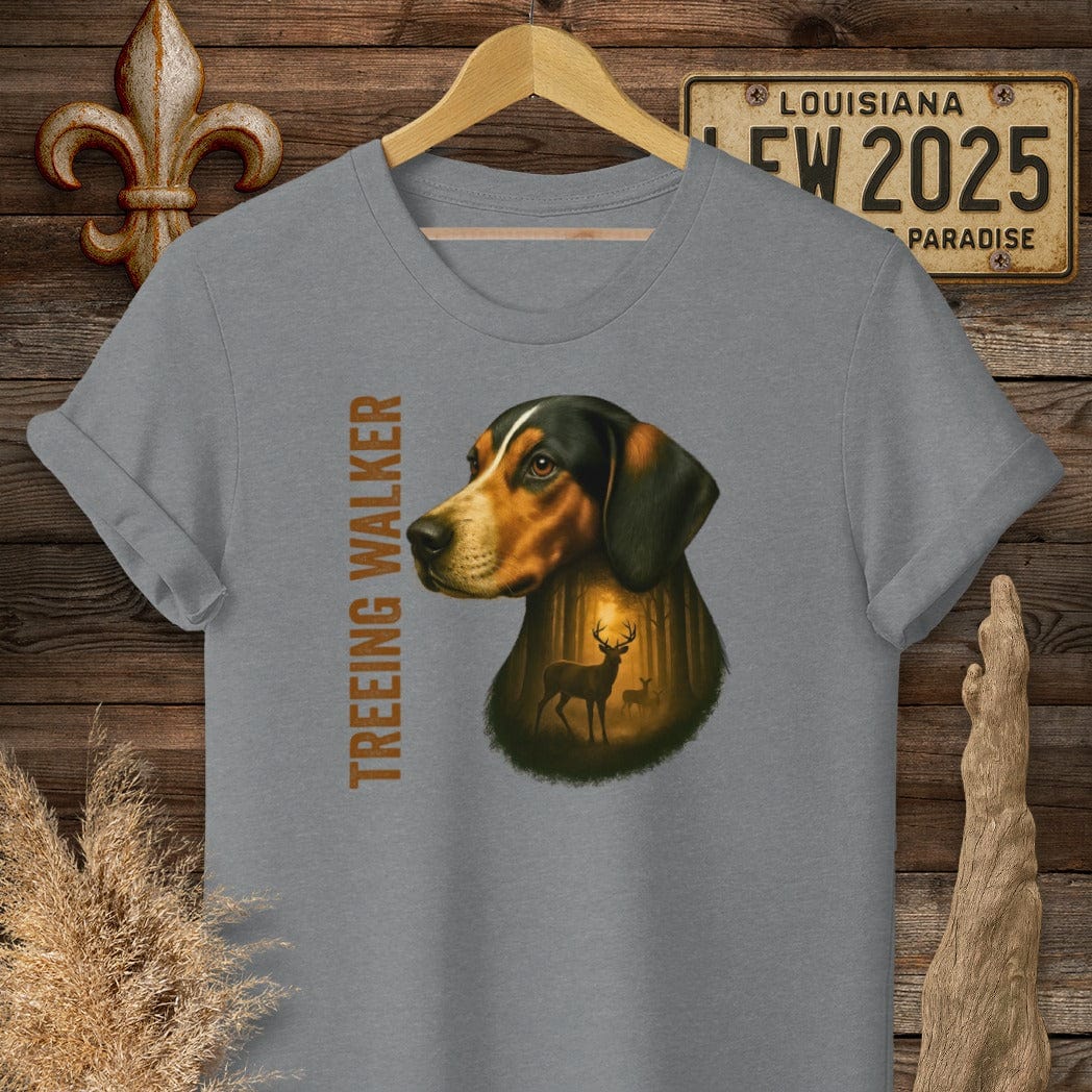 S / Graphite Heather Louisiana Treeing Walker Coonhound Hunting Dog T-Shirt by Laissez Faire Wear