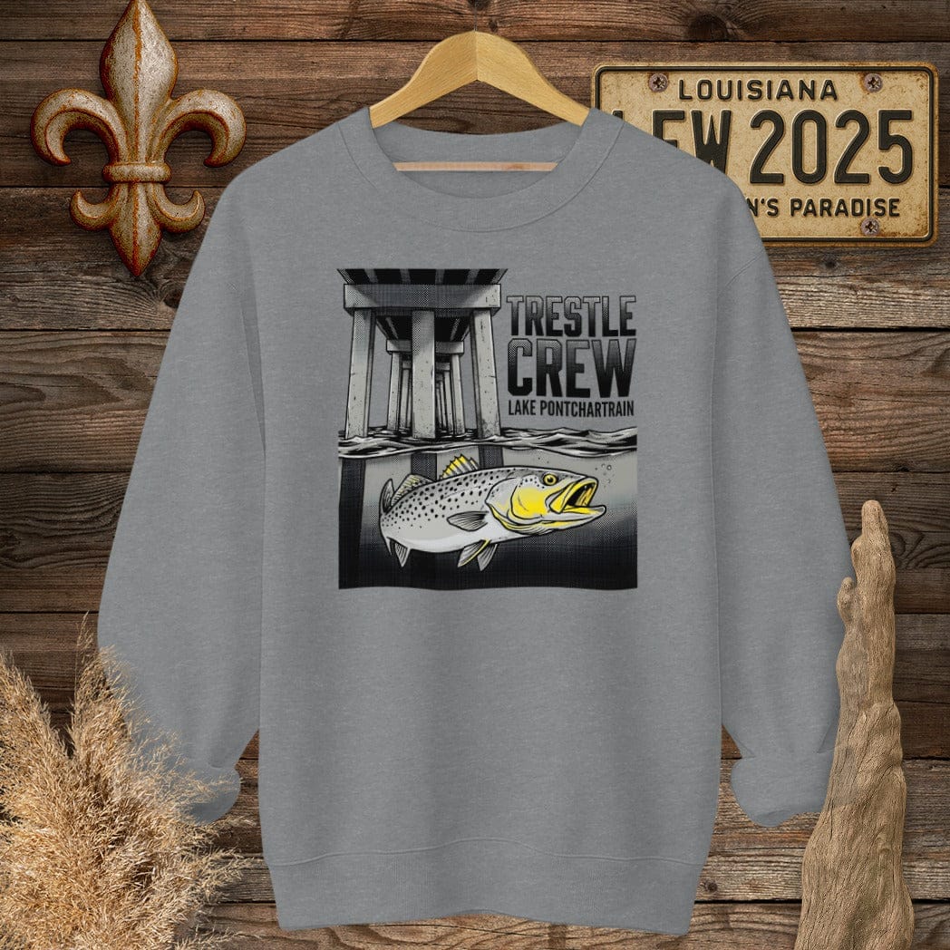S / Graphite Heather Louisiana Trestle Crew - Lake Pontchartrain Sweatshirt by Laissez Faire Wear