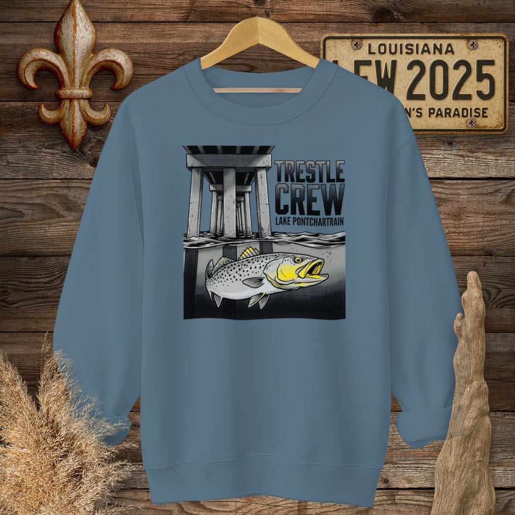 S / Indigo Blue Louisiana Trestle Crew - Lake Pontchartrain Sweatshirt by Laissez Faire Wear