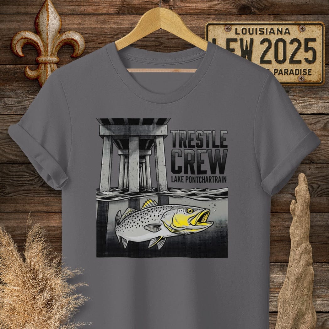 S / Charcoal Louisiana Trestle Crew - Lake Pontchartrain T-Shirt by Laissez Faire Wear