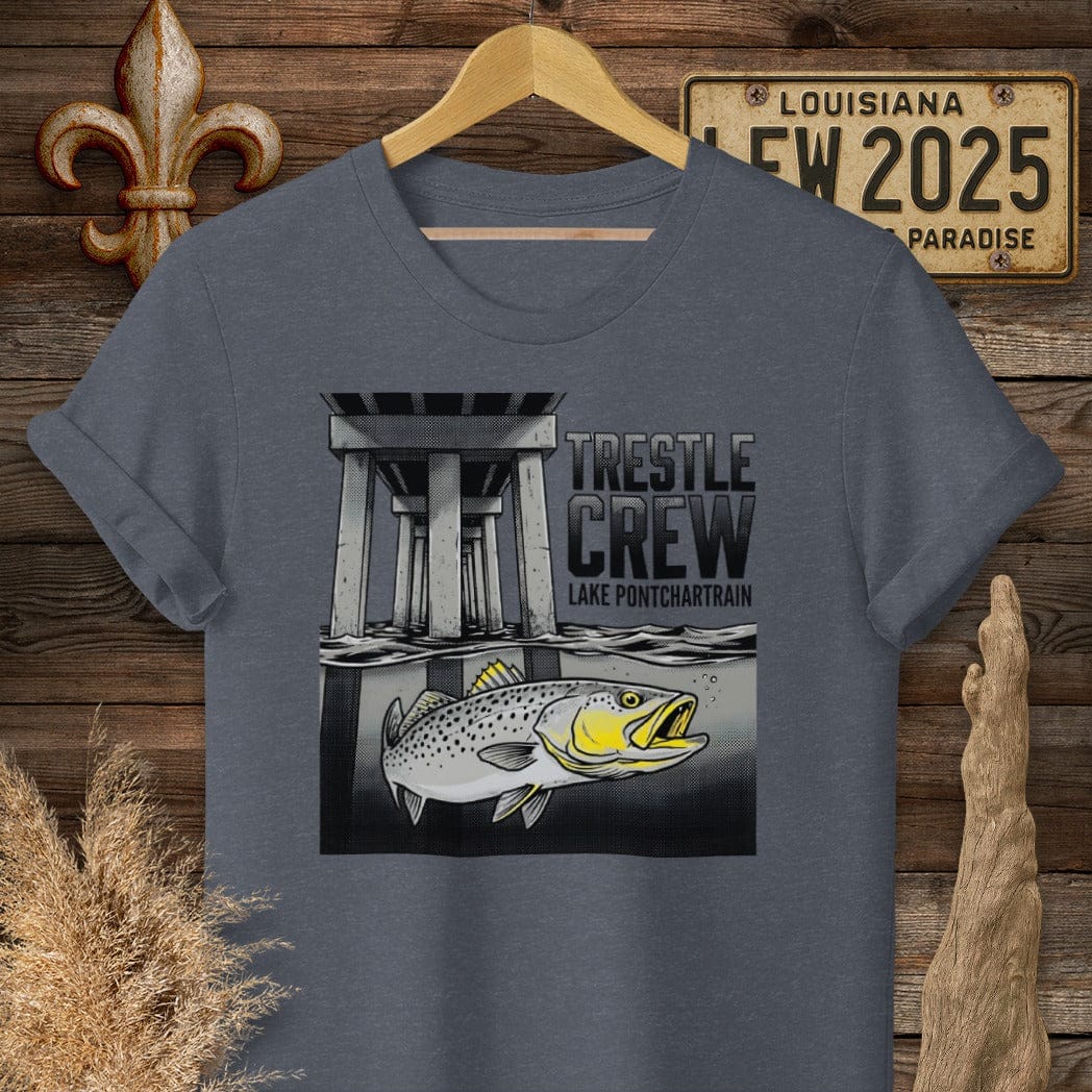S / Heather Navy Louisiana Trestle Crew - Lake Pontchartrain T-Shirt by Laissez Faire Wear