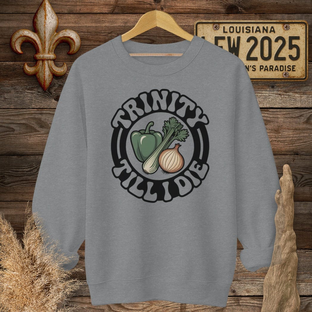 S / Graphite Heather Louisiana Trinity Till I Die Sweatshirt by Laissez Faire Wear