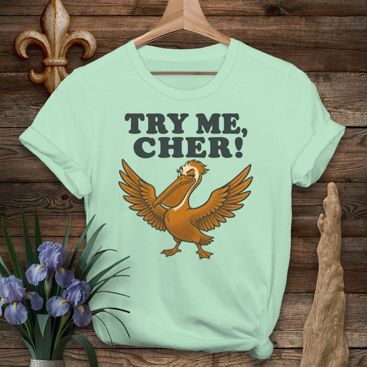 S / Mint Green Louisiana Try Me Cher T-Shirt by Laissez Faire Wear