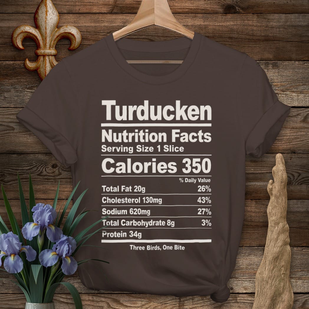 S / Dark Chocolate Louisiana Turducken Nutrition T-Shirt by Laissez Faire Wear